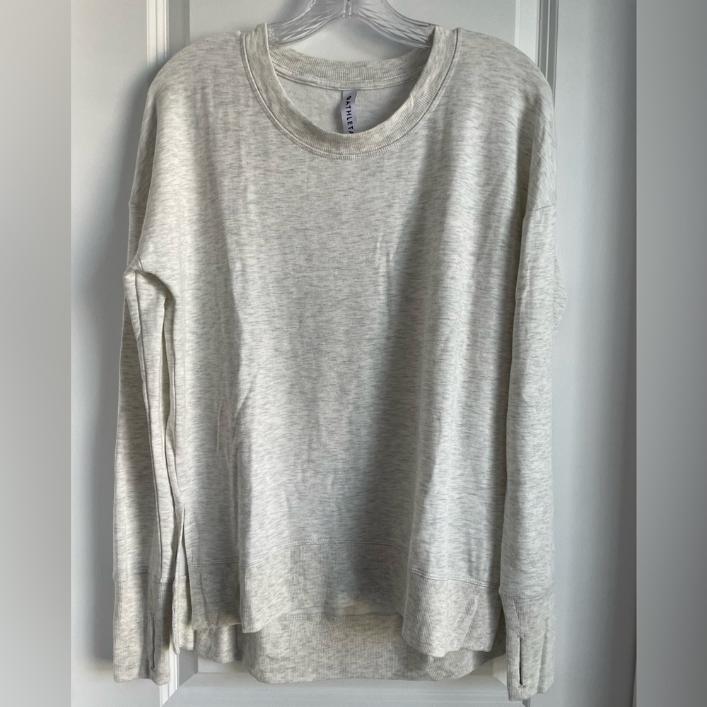 athleta coaster luxe sweatshirt, fog heather light grey gray, small, never worn